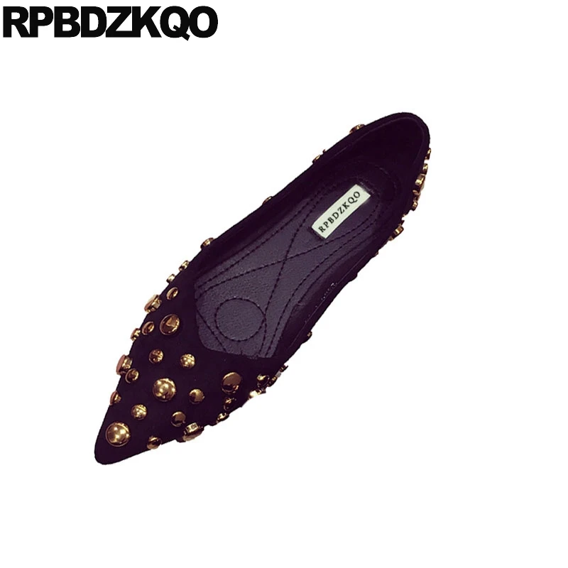 

ladies black stud women chinese cheap shoes china shallow flats pointed toe rivet metal spring autumn slip on suede designer