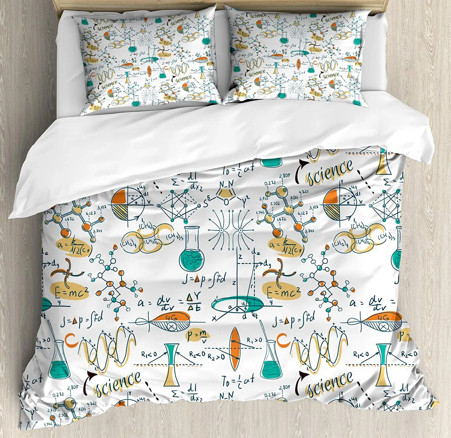 Doodle Duvet Cover Set Queen Size Science Lab Objects Themed Drawing