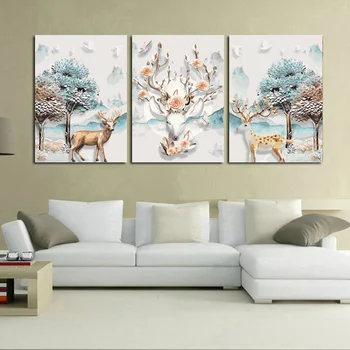 

3Pcs/Set Landscape Framed Pictures Snow deer DIY Painting By Numbers animal Wall Art Acrylic Painting On Canvas for home decor