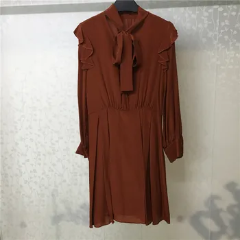 

elegant women dress spring 2019 female long sleeve dress ruffles tie neck ladies dresses vestidos