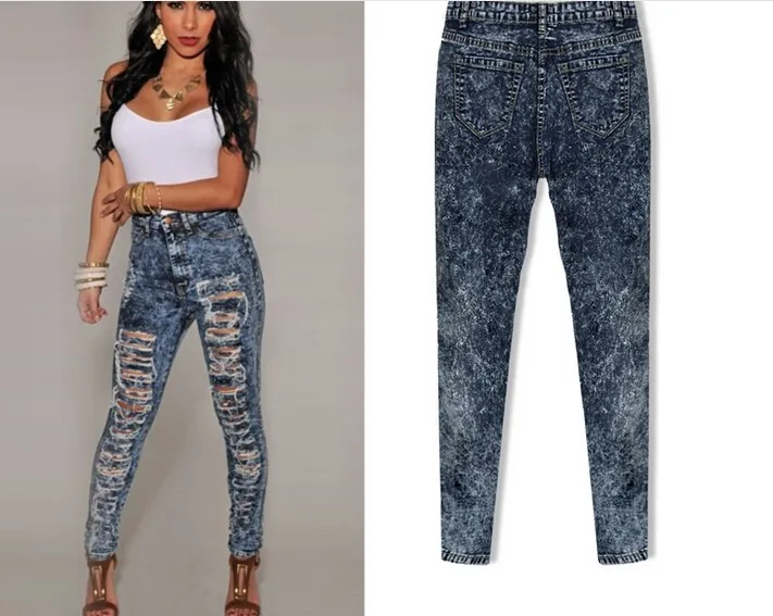 Новые рваные повседневные рваные джинсы, брюки, модные, сексуальные, обтягивающие, с высокой талией, хлопковые джинсовые брюки, женские