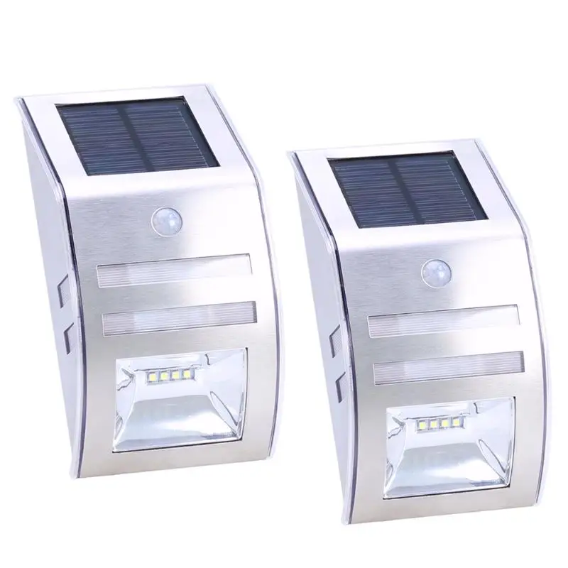 

2pcs LED Stainless Steel Solar Garden Landscape Lamp Outdoor PIR Motion Sensor Wall Light Solar Body Induction Security Lamp