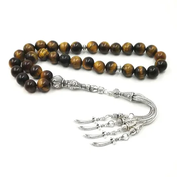 

Man's Tasbih 2019 style Natural Tiger eyes With Special metal tassels rosary islam prayer beads 33 66 99 beads latest style