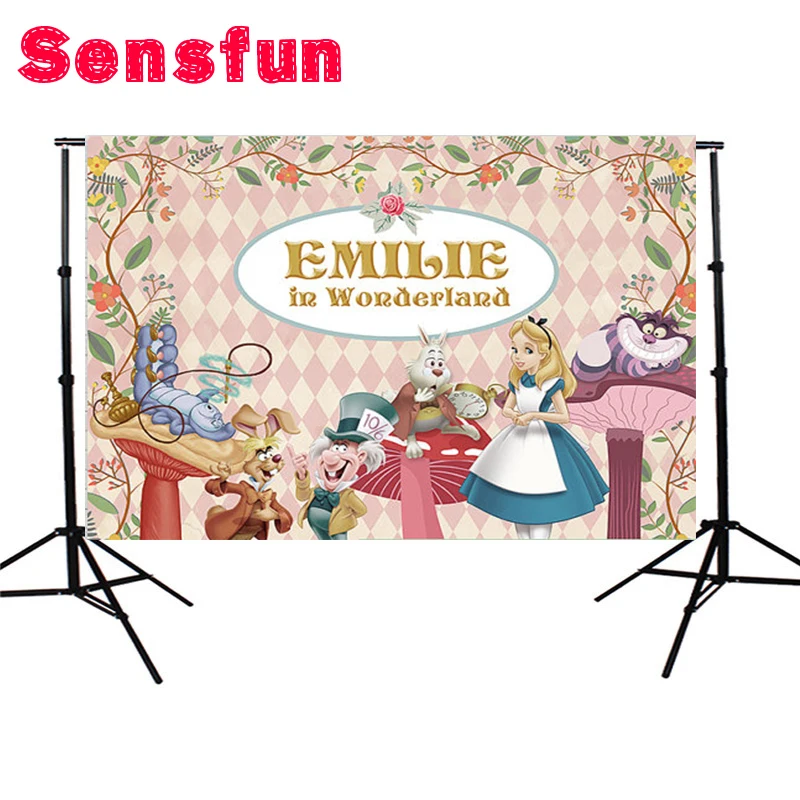 

Sensfun Vinyl Newborn Background Alice Wonderland Rabbit Mushroom Animals Flowers Custom Photo Studio Backdrops 5x3ft