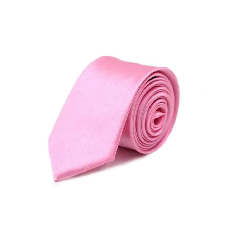 Light pink HOOYI галстук для мужчин, тонкий галстук, Одноцветный галстук из полиэстера, узкий галстук 5 см, ширина 36 цветов, королевский синий, желтый, золотой - Цвет: Light pink