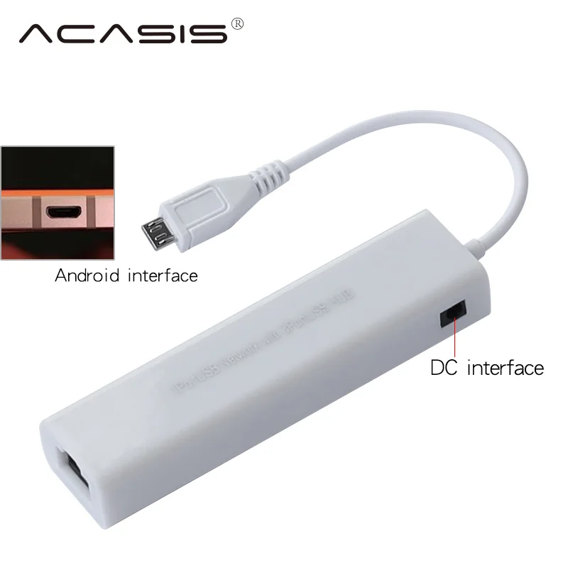 Acasis OTG 3 Порты и разъёмы USB 2,0 концентратор 10/100MB для микро-флеш-накопителя USB RJ45 сетевой адаптер проводной сетевой карты для Win7 Android Mac OS ноутбук