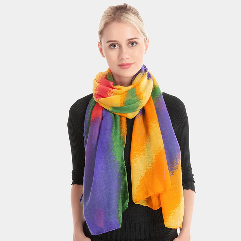 

F&U Fashion Women Scarf Long Soft abstract Painting colorful Wrap Ladies Polyester Scarves Luxury Shawl Fashion In 4 Season