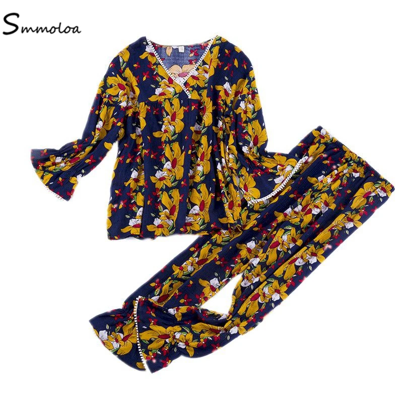 

Smmoloa 2019 New Design Floral Print Cotton Pijama Women Pajamas