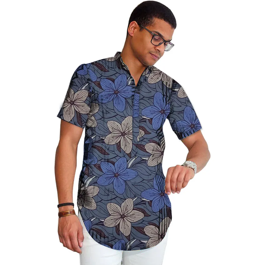 African print men shirt dashiki short sleeve men Africa style shirt stand collar tops summer outfit traditional design