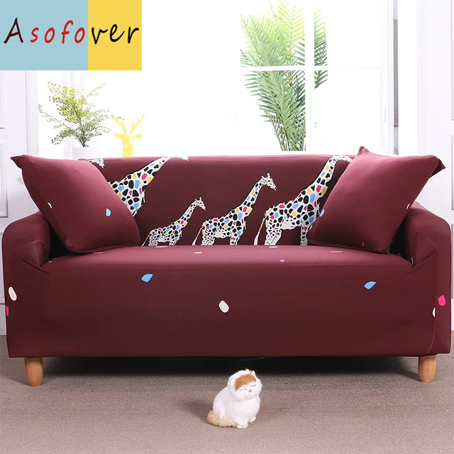 Asofover Red Giraffe Sofa Cover Elastic Slipcover Cubre Asofover Red Giraffe Sofa Cover Elastic Slipcover Cubre Stretch Furniture Covers Protector For Living Room