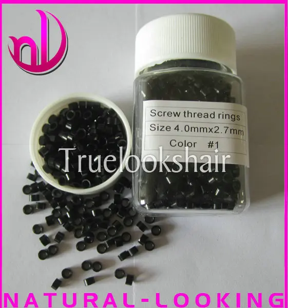 

Free shipping,1000pcs/bottles 4.0*2.7mm color#1 Micro Rings/beads/Links with screw/thread inside for Human Hair Extensions Tool