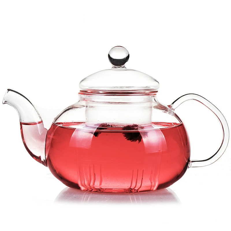 Heat resistant glass tea with flowers teapot with filter transparent