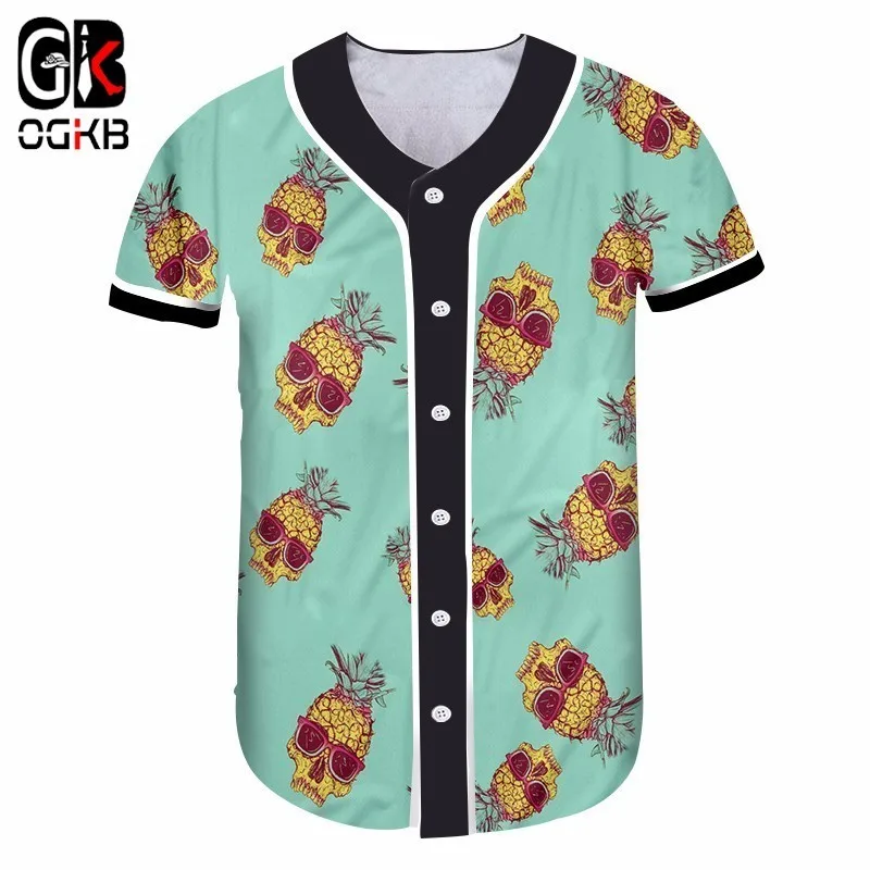 

OGKB Mens Buttons Homme 3d Shirt Streetwear Tee Shirts Hip Hop Causal Full Printing Pineapple With Sunglasses Unisex Tshirt 5xl