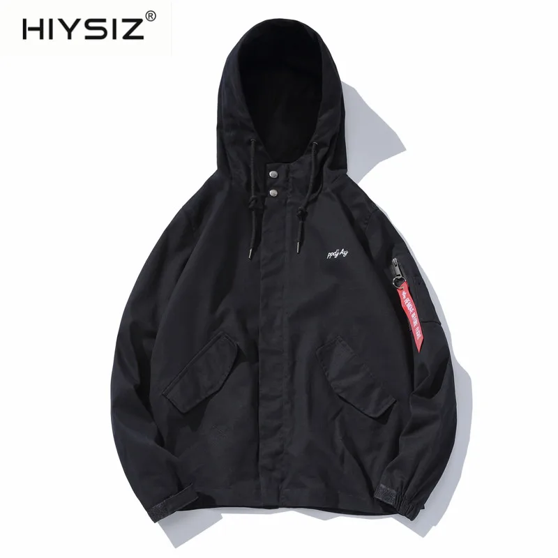 

HIYSIZ Autumn Outwear 2019 Men's Pure-Colored Casual Streetwear hooded Drawstring Embroidery Plus-Size Baggy Jacket in Fall 1916
