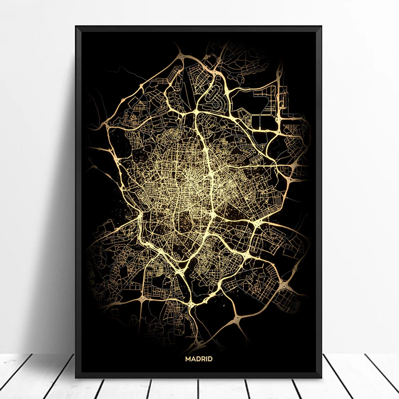 

Madrid City Light Maps Custom World City Map Posters Canvas Prints Nordic Style Wall Art Home Decor