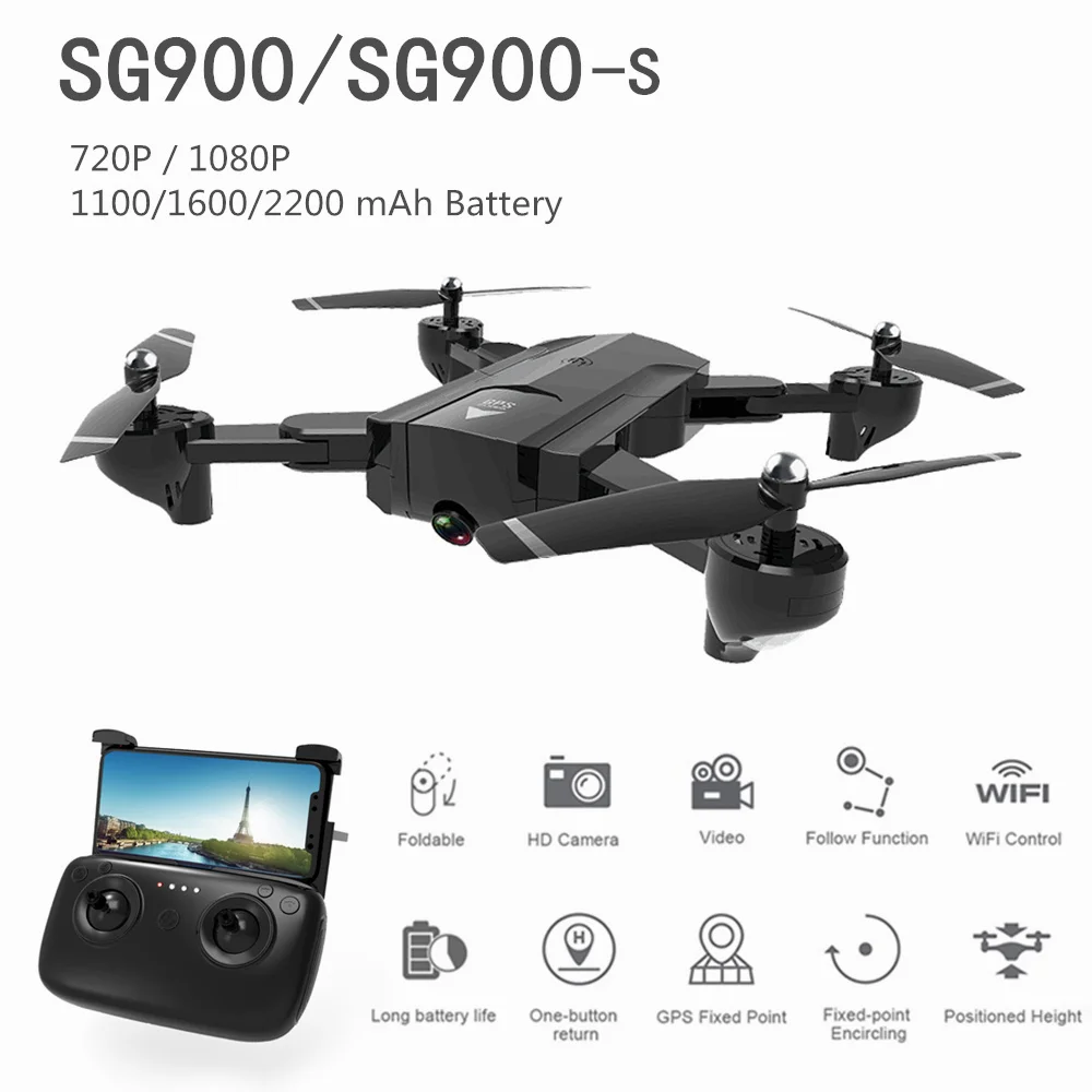 

SG900 GPS RC Drone with Camera 720P/1080P HD Wifi FPV 10/20/22 Minutes Flight Time Altitude Hold Foldable SG900-S RC Quadcopter