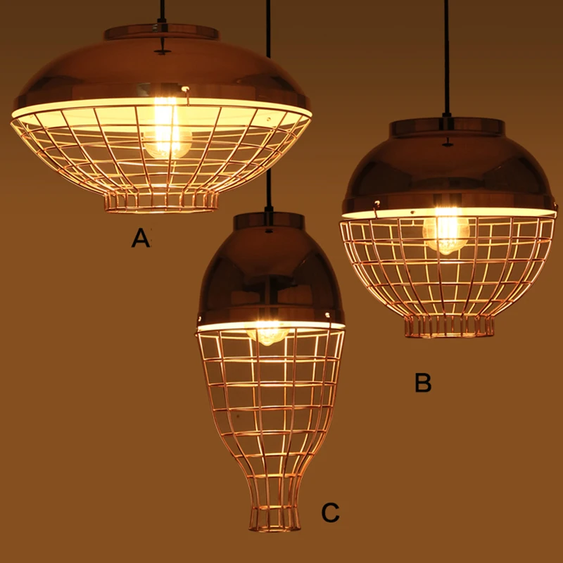 

OPKMB Loft Retro Iron Pendant Light Modern Simple Plating Dinning Room Suspension Fashion Gold Body Drop Light