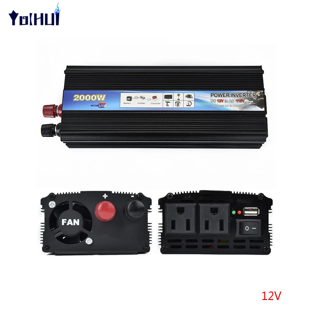 

Xuyuan 2000W Car Power Inverter Solar Converter 12V/24V To 110V Dual Socket Adapter Charger US Plug