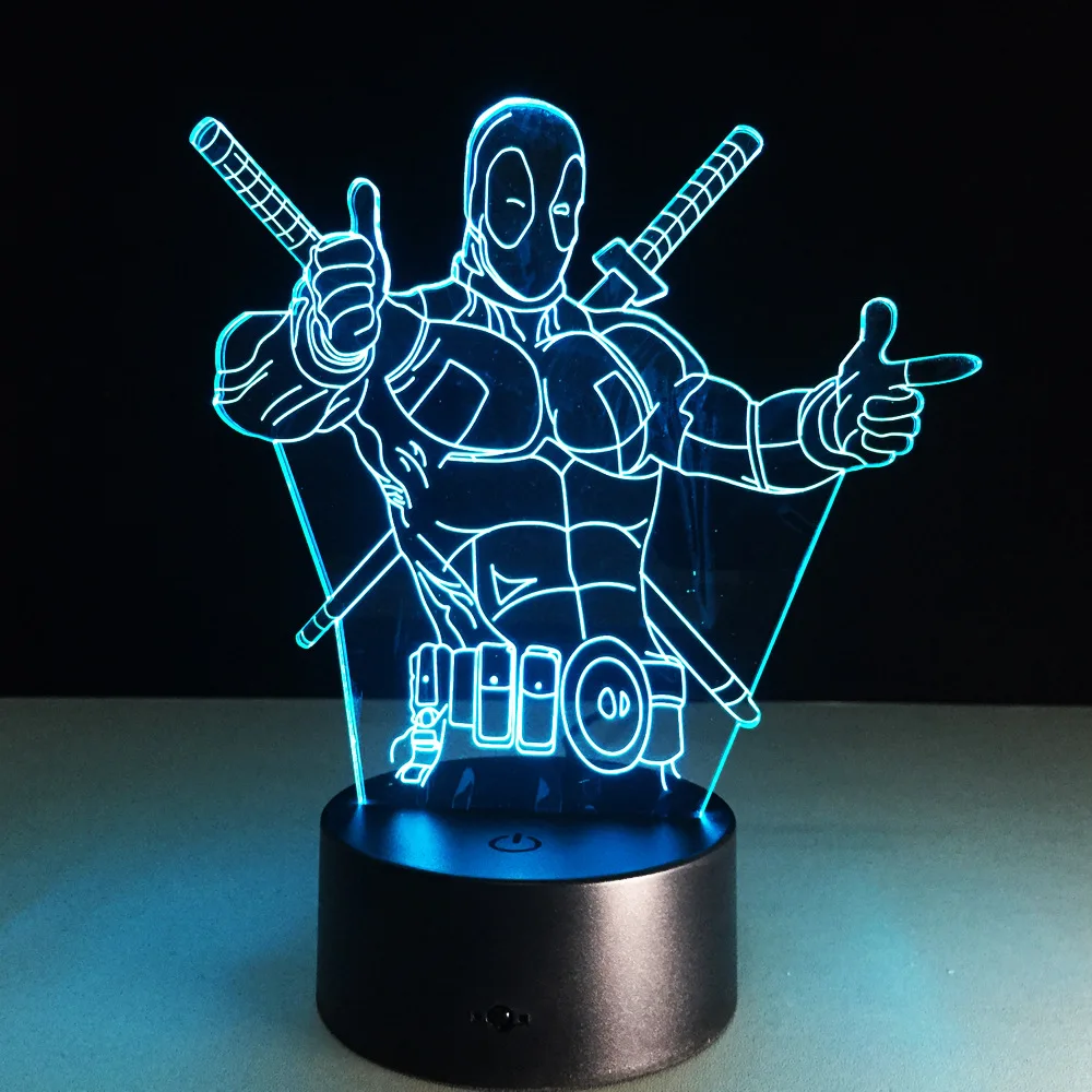 Beste De Avengers Deadpool 3D LED Tafellamp Marvel Superheld 7 Kleur Veranderen Visuele Illusie LED Lights Groothandel Prijs GX009