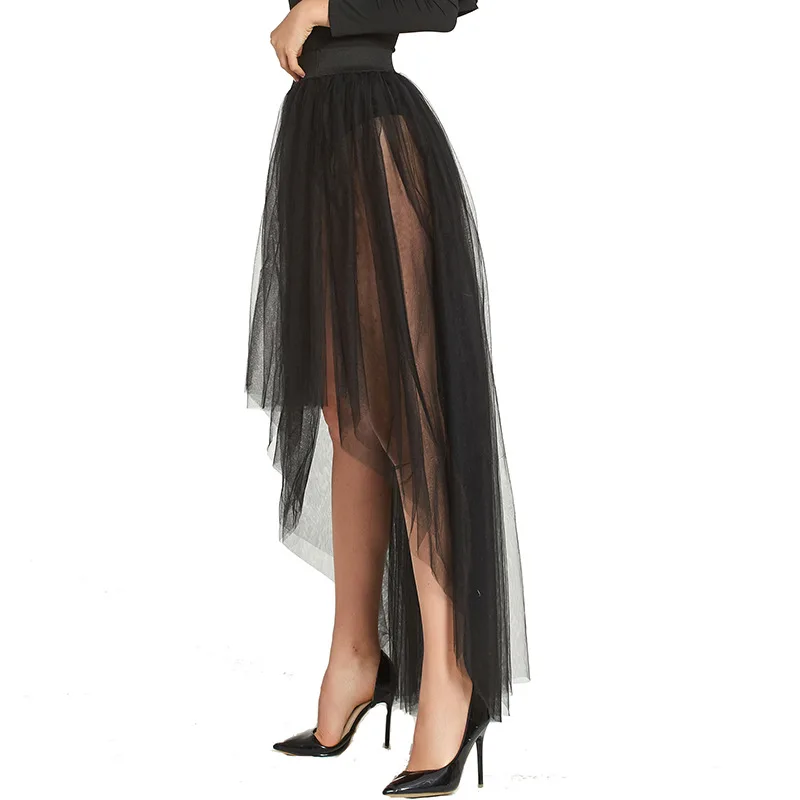 Дизайн прозрачная Однослойная черная Макси Сексуальная юбка прозрачные женские черные длинные тюлевые юбки