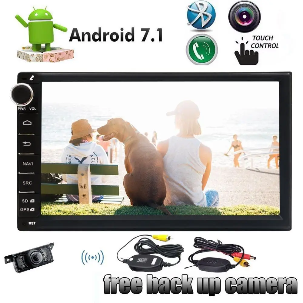Android 7.1 Car Stereo 8 Core 7'' Double Din In Dash Car Radio Video Multimedia Player Bluetooth GPS Navigation+Wireless Camera