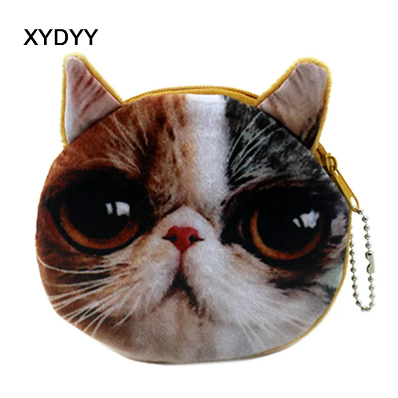 

XYDYY Kawaii Simulation Cats Print Women Plush Coin Purse Zip Change Purse Mini Card Holder Protable Pouch Female Wallet Handbag