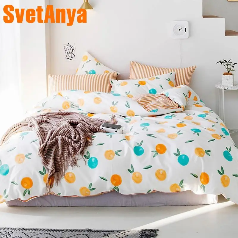

Svetanya 2019 Fruits print Bedding Set 100 Cotton for Single Double Bed (comforter cover +flat sheet+pillowcase) Bed Linens