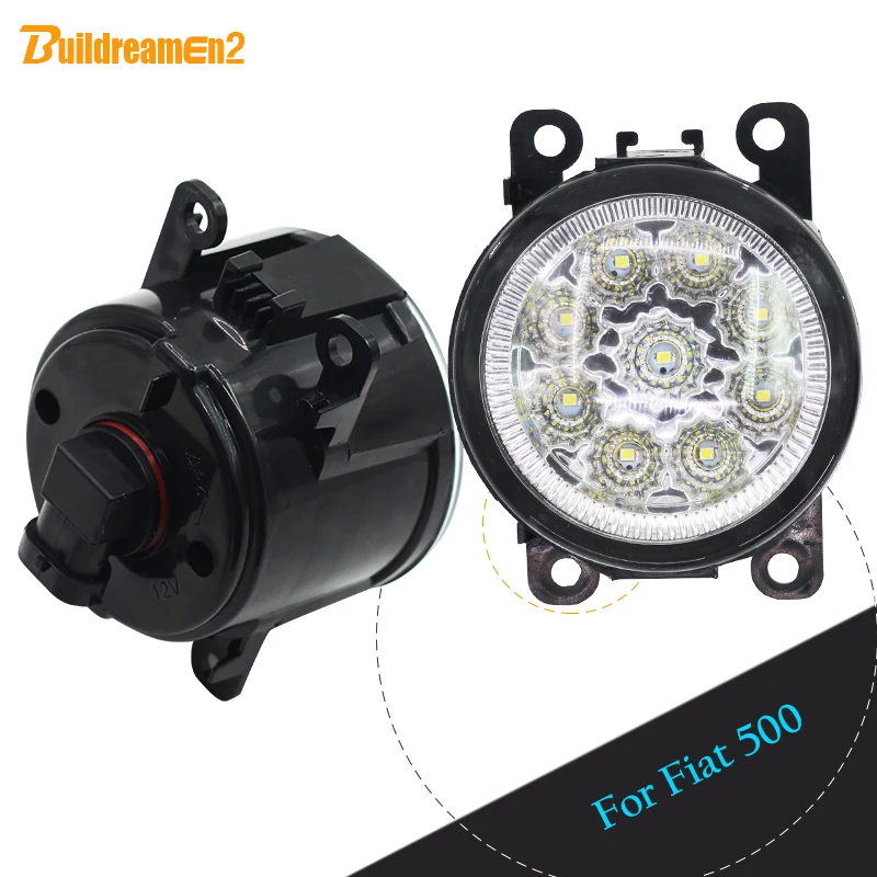 Buildreamen2 For Fiat 500 Car LED Light Right + Left Fog Light Daytime