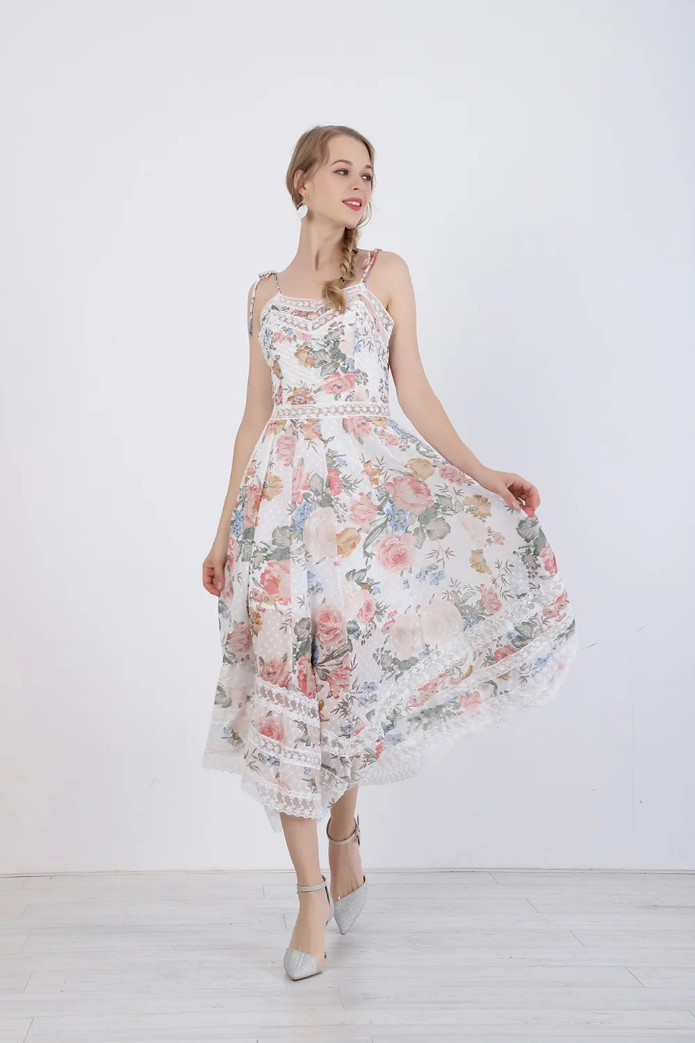 Женское асимметричное платье без рукавов SMTHMA, повседневное длинное платье с цветочным принтом, V-образным вырезом, в богемном стиле