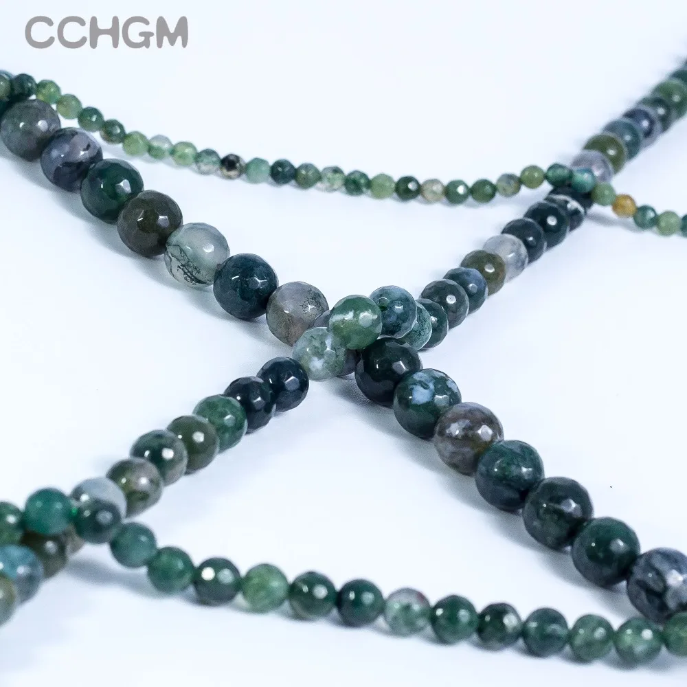 

Wholesale High quality Faceted Moss Agates Agat Natural Stone Beads For Jewelry Making DIY Bracelet 4/6/8/10/12mm Strand 15''