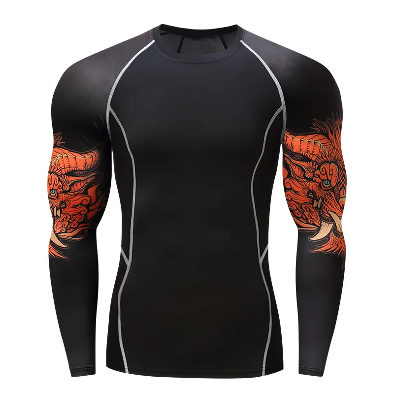 Новая компрессия мышц для мужчин облегающая футболка с длинными рукавами двухсторонняя печать ММА Рашгард Фитнес Базовый слой одежда для тяжелой атлетики - Цвет: 10