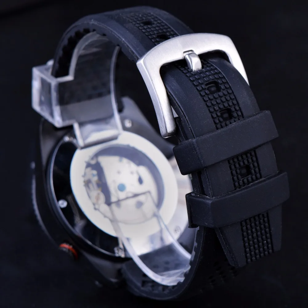 Forsining 2016 Rotating Bezel Sport Design Silicone Band Men Watches Top Brand Luxury Automatic Black Fashion Casual Watch Clock