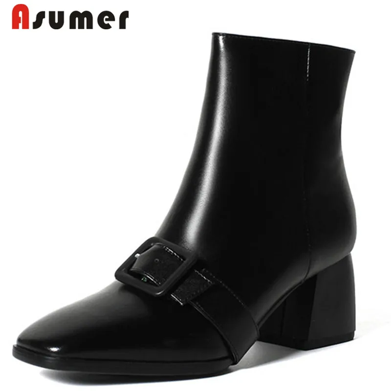

ASUMER 2020 NEW ARRIVE hot sale winter boots simple square toe genuine leather boots fashion high quality ankle boots for women