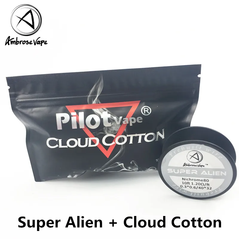 

Ambrose 1pcs Super Alien Heating Wire + 1pack Cloud Cotton Smoke Alien Cotton Bacon For Electronic Cigarette Vape Rda Atomizer