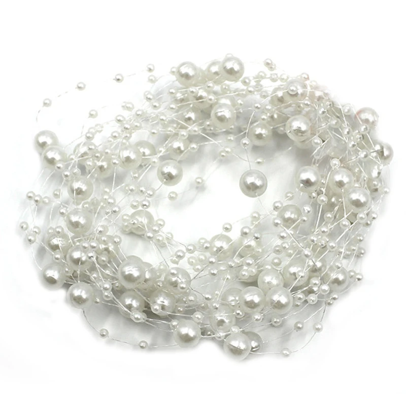 

5 Meters Fishing Line Artificial Pearls Beads Chain Garland Flowers Wedding Party Decoration white