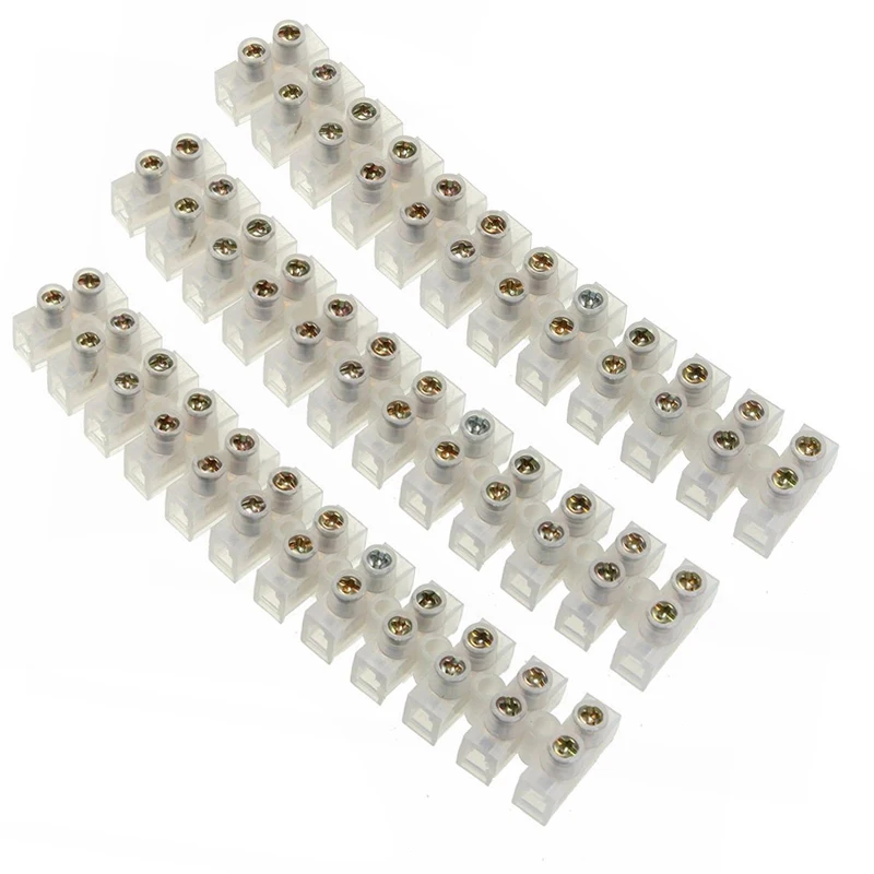 

10pcs Durable 12 Positions Barrier Terminal Strip Block Dual Row Electrical Wire Cable Connectors 380V 10A