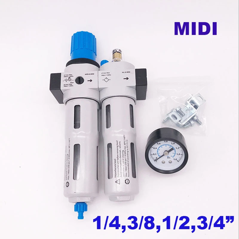 High Quality Pneumatic Frc Air Filter Regulator Lubricator Manual Drain 1 4 3 8 1 2 3 4 Inch Midi Type Air Source Treatment Unit Regulated Supply Filterfilter Nd Aliexpress