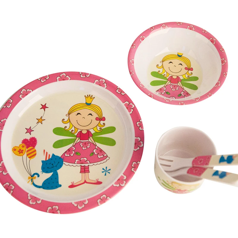Baby Feeding Dishes Set Bowl Plate Forks Spoon Cup Children's Tableware Melamine Dinnerware Feeding Set For Kids Dishes Plate (7)