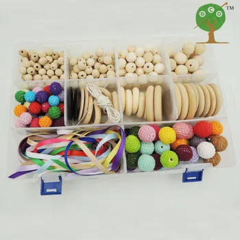 

DIY set box of baby nursing accessory wooden rings crochet beads for Nursing necklace, teething jewelry making necklace WC009