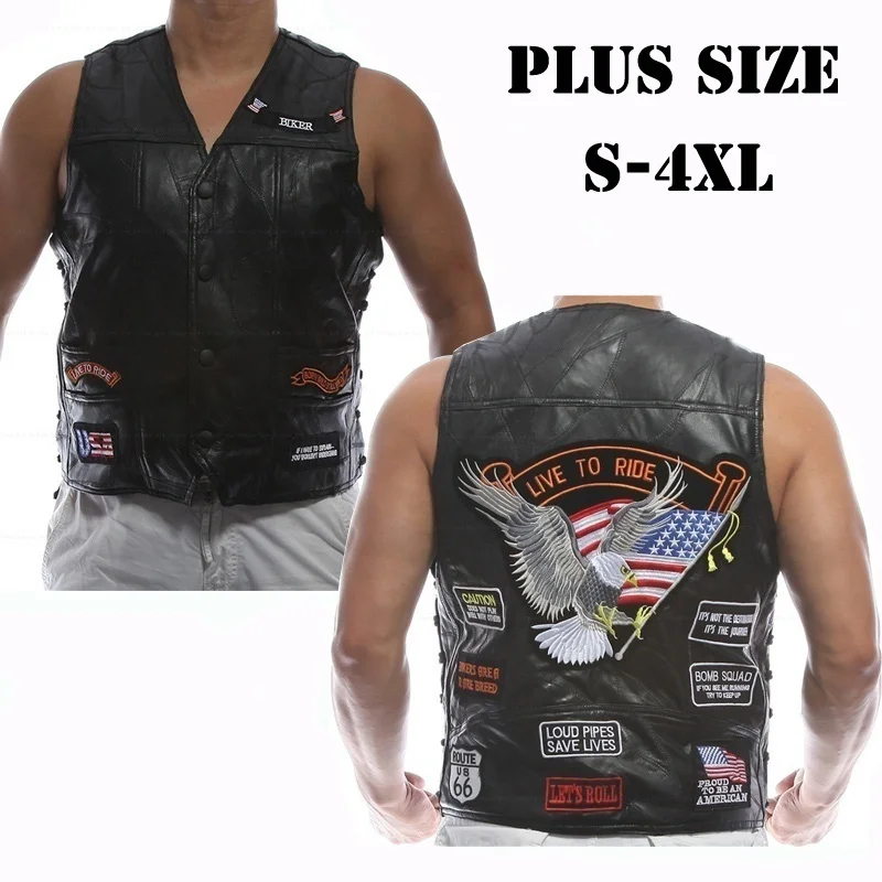 

ZOGAA 2019 New Genuine Sheep Leather Punk Vest Concealed Carry Biker Vest with Patches Harley Motorcycle Jackets