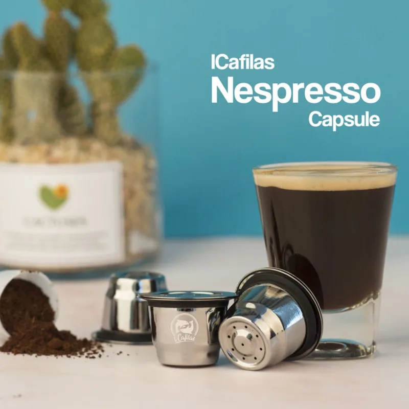 

New Stainless Steel Metal 2 in 1 Usage Coffee Filter Nespresso Reusable Capsule Refillable Refilable Tampers Sealing Film