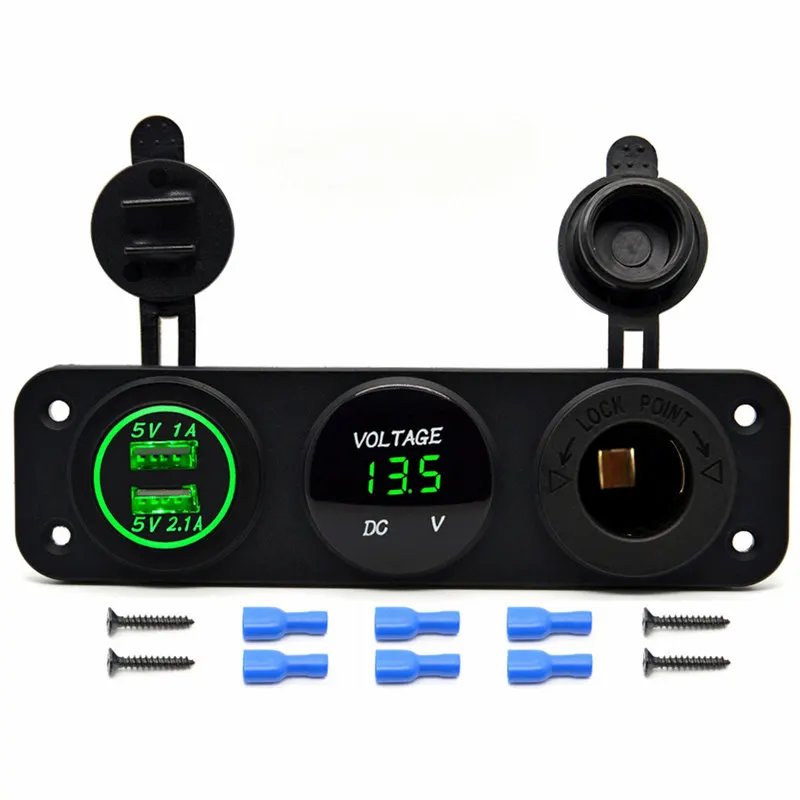 Triple Function Dual USB Charger + LED Digital Voltmeter + 12V Outlet Power Socket Panel For Car Boat Marine Digital Devices (9)