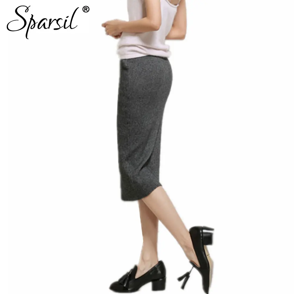 Sparsil Для женщин весна тонкий карандаш, Цвет универсальные до колена Длина трикотажные Юбки для женщин - Цвет: Dark Gray