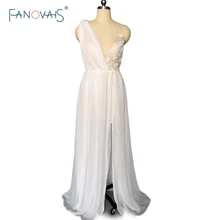 Real Photo Sexy Boho Wedding Dresses 2017 V-Neck Sheer Chiffon Flower Pearls A-Line Beach Wedding Gown Vestido de Noiva LM01