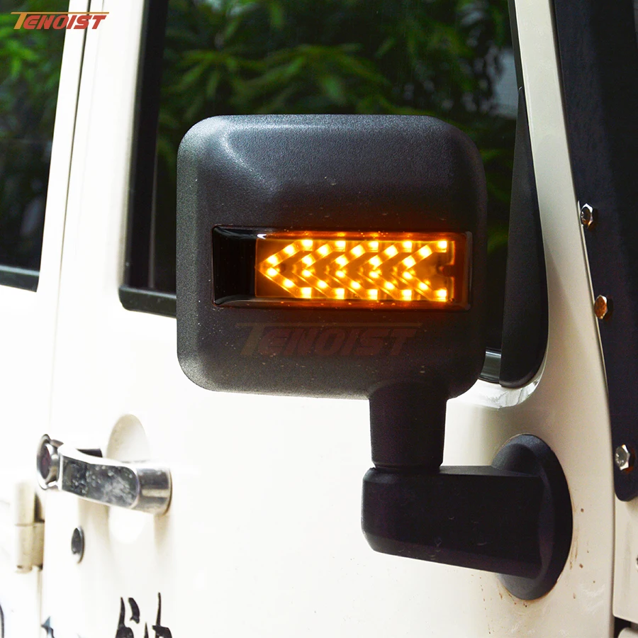 

New One Pair ABS Rear Mirror With LED DRL Turning Light For Wrangler Jk 07-16