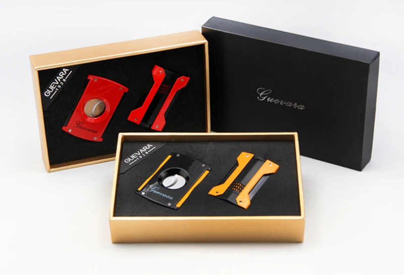 

Good-grade GUEVARA Yellow /Red Cigar Suit include Cigar Cutter /Scissors And Windproof Lighter Cigar Set, Good Gift For Cigar