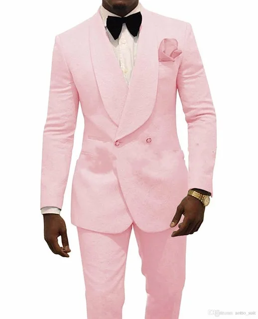 

Custom Made Slim Fit Pink Mens Floral Prom Party Double Breasted Suit Men Wedding Suits Groom Tuxedos For Men (Jacket+Pants+Tie)