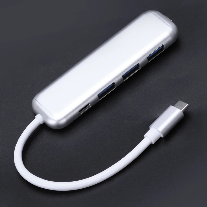 Портативный 5 в 1 type-C Usb 3,0 алюминиевый сплав концентратор адаптер с Pd быстрое зарядное устройство для ноутбука Macbook(серебро