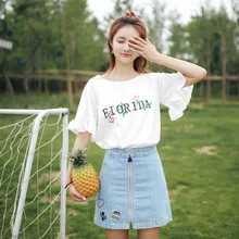 

2018 new sexy summer Korean Embroidered female T-shirt for women short sleeve flower letter T-shirts women's tshirts tops
