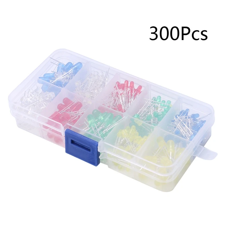 

300Pcs LED Diode Kit Ultra Bright White Yellow Red Blue Green Kit Set Bulb Lamp